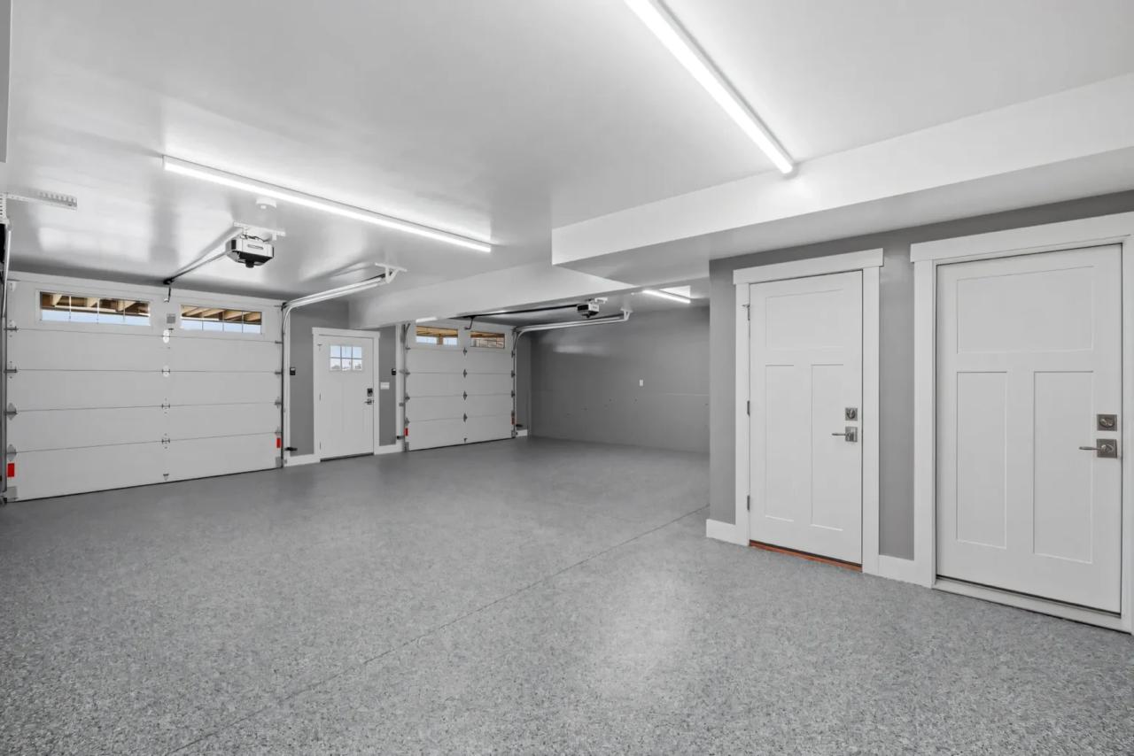 Beautiful residential garage with epoxy flooring