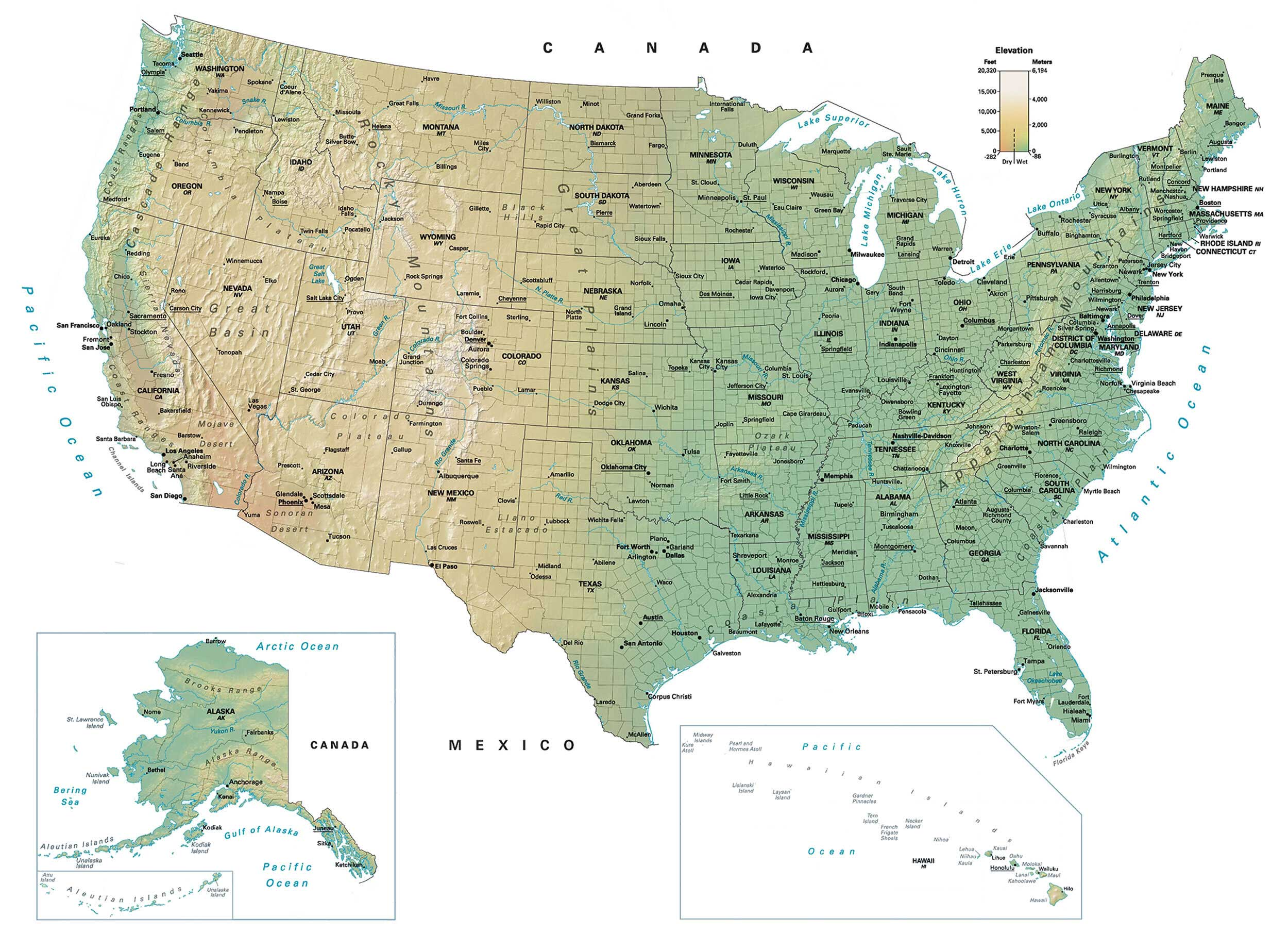 Mapa detallado de Estados Unidos
