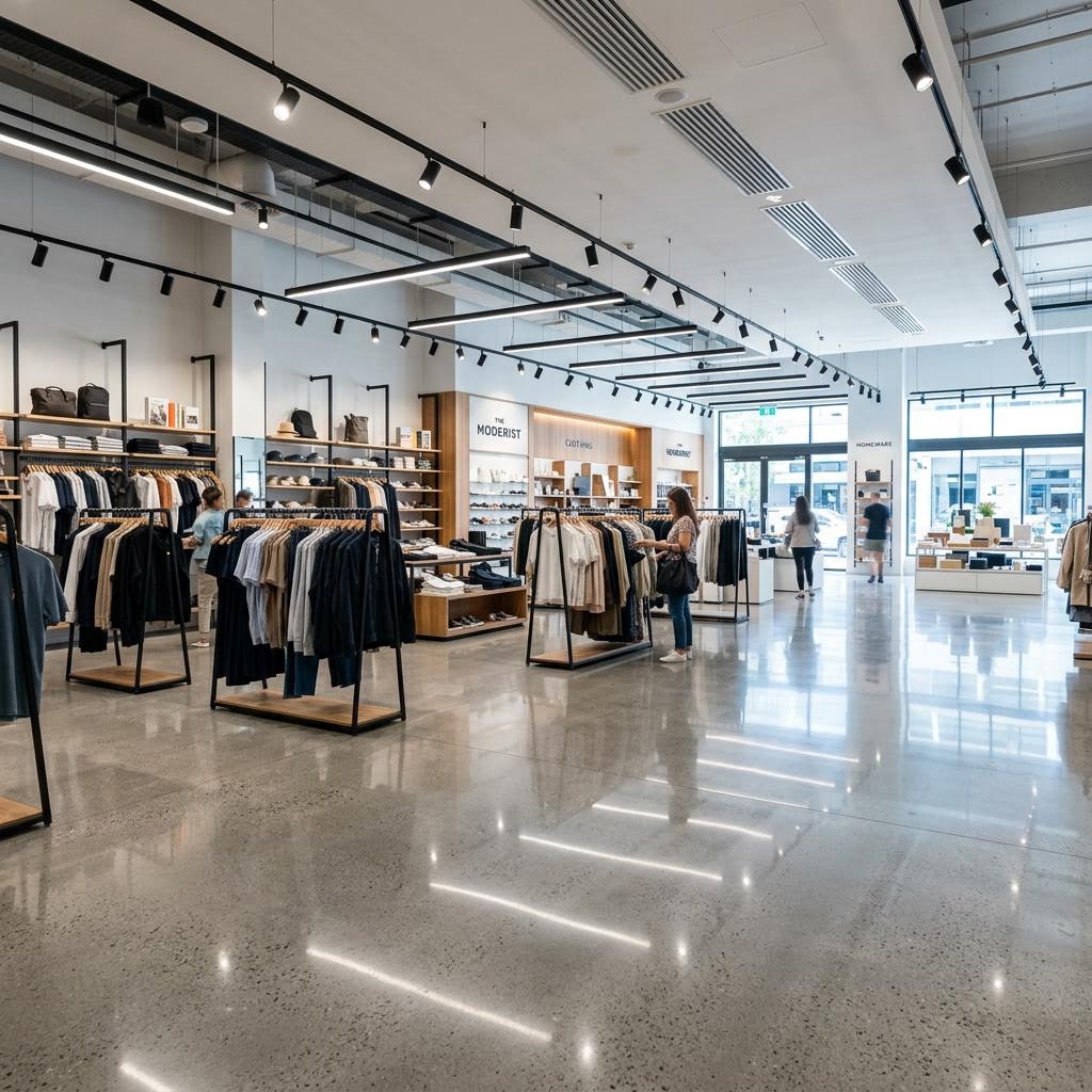Semi-gloss Level 3 polished concrete floor in a retail store