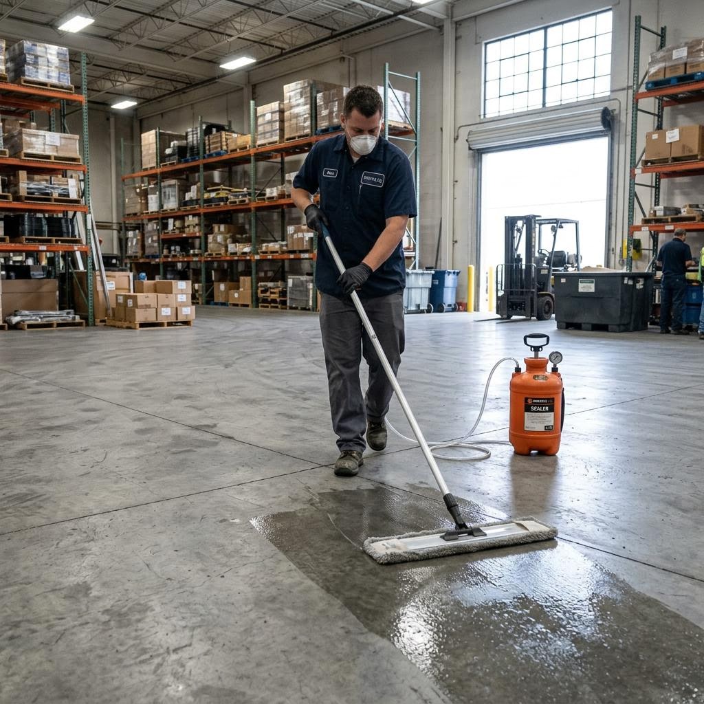 Penetrating silicate sealed concrete floor in an industrial warehouse