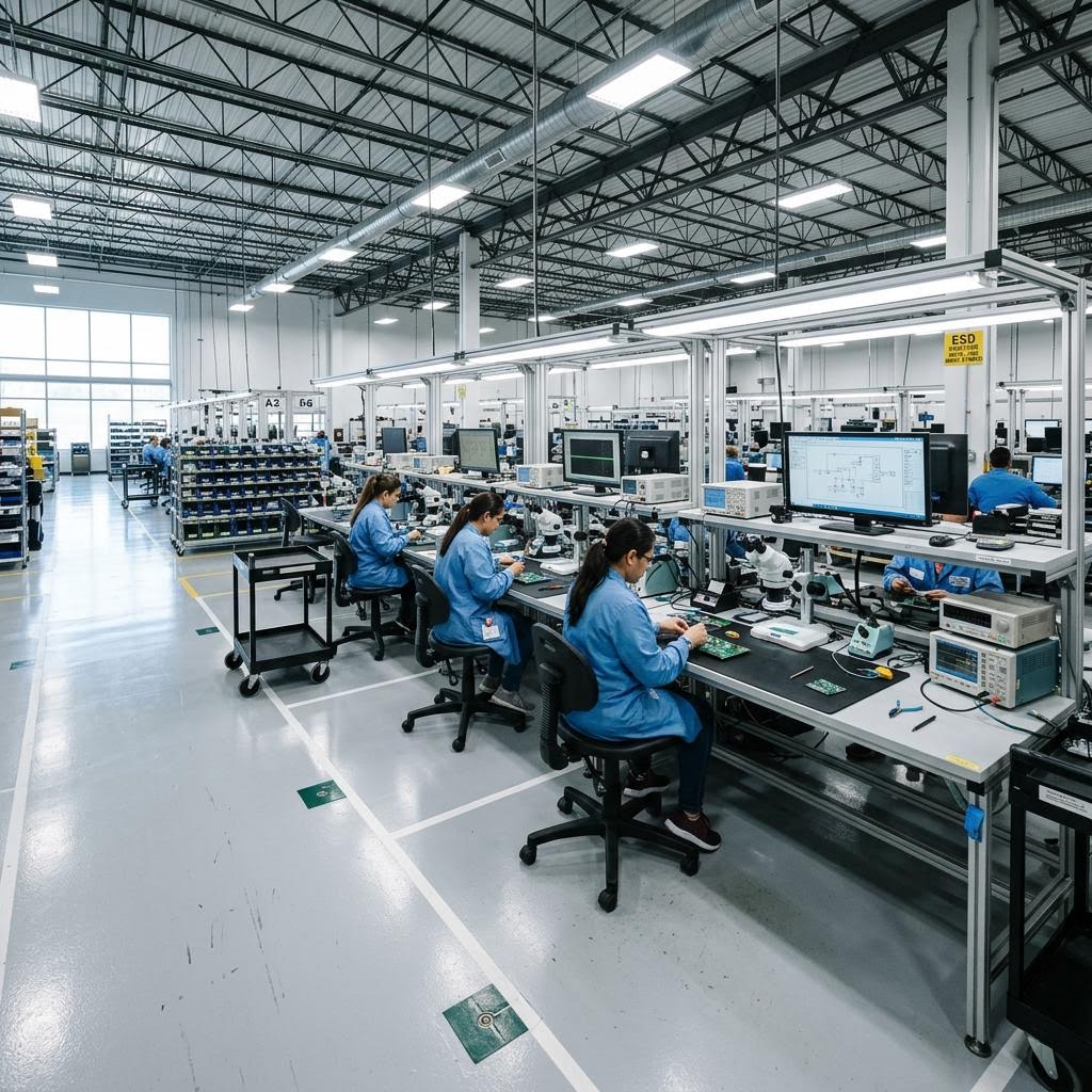 ESD static-control epoxy flooring in an electronics manufacturing facility