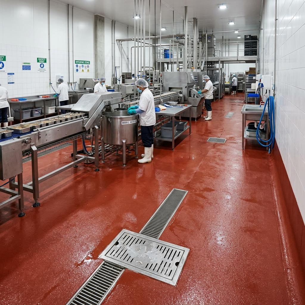 Urethane cement flooring in a food processing facility
